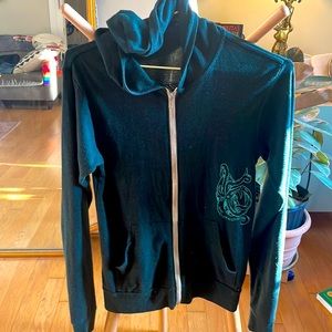 Dark green zip-up hoodie - ocean graphics